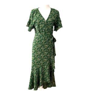 Max Studio Midi Wrap Dress Medium Green Floral Feminine Cottagecore Whimsigoth